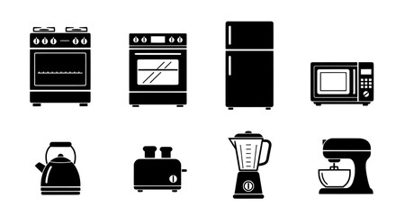 Black and White Kitchen Appliances Illustration Set