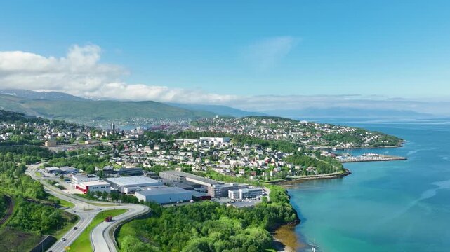 Aerial shot of the town of Narvik in Northern Norway.
