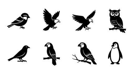 Obraz premium Monochrome Bird Collection Silhouette Style Vector Icons