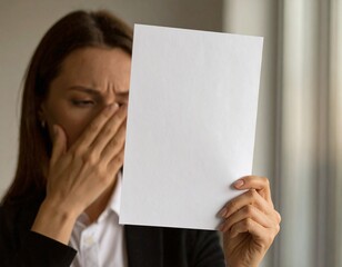 Stressed businesswoman reacting to bad news on a document.