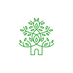 Green house and tree creative logo in line art design style