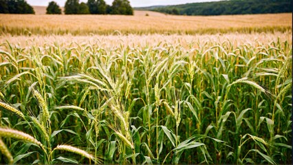 Golden wheat field in sunlight, perfect for agriculture, farming, and natural landscapes