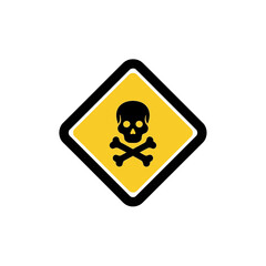 Skull symbol warns hazard in yellow diamond shape sign detail