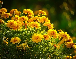Bright yellow marigolds in a garden