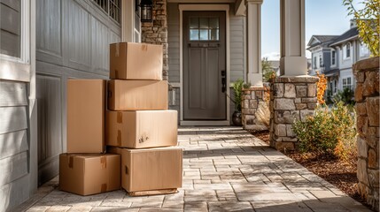 Cardboard moving boxes stacked in back of room