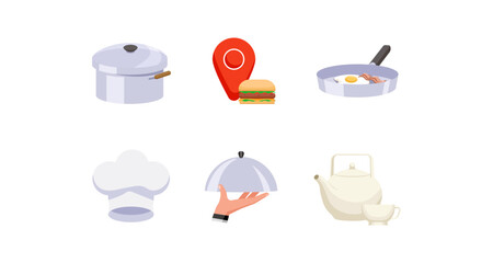 Cooking and restaurant icon set with kitchenware, food, and chef symbols