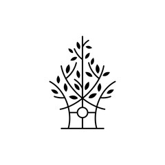 Minimalist tree house logo in line art style