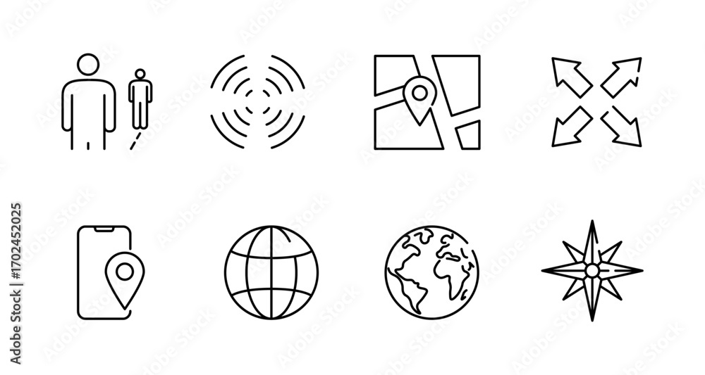 Poster minimalist line icons for navigation and location tracking