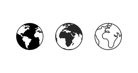 Minimalist earth globe set featuring silhouette and outline designs
