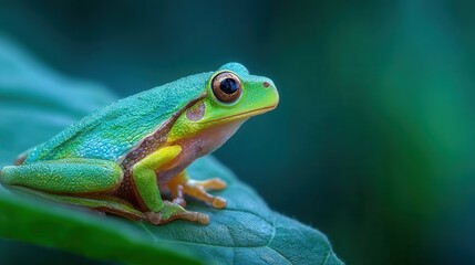 Naklejka premium Frog sitting on leaf isolated on plain background
