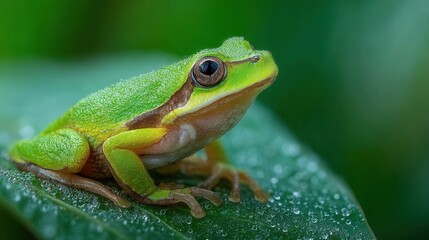 Obraz premium Frog sitting on leaf isolated on plain background