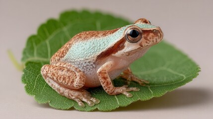 Obraz premium Frog sitting on leaf isolated on plain background