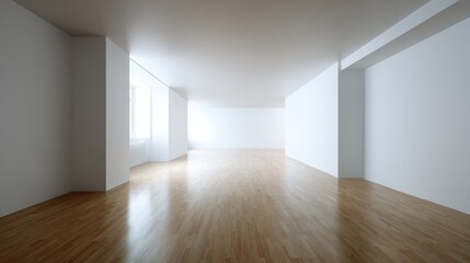 Empty Modern Room with Wooden Floor and White Walls Offering Customizable Interior Design Potential
