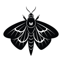 Silhouette of a moth isolated on white background, with intricate wing pattern