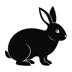 Black silhouette of a rabbit isolated on white background in side view