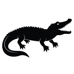Silhouette of an alligator with its mouth open isolated on white background