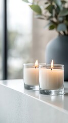 Two Candles Burning on Countertop