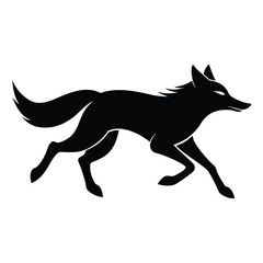 Coyote running isolated on white background in silhouette style illustration