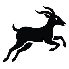 Silhouette of a goat leaping forward isolated on white background