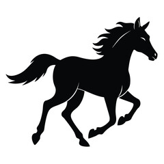 Silhouette of a horse running isolated on white background, graceful and strong