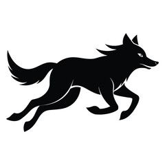 Silhouette of a black wolf running isolated on white background in vector art