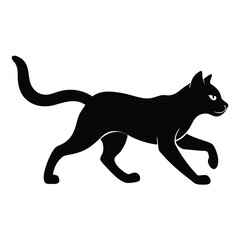 Silhouette of a black cat running isolated on white background in vector art