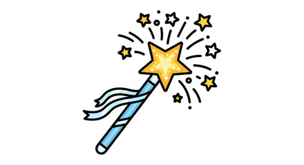 Colorful Cartoon Magic Wand with Sparkling Star Tip.