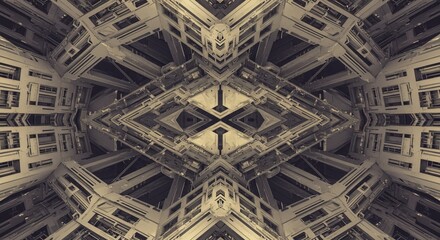 Intricate geometric abstract architecture with a futuristic, complex, and symmetrical design