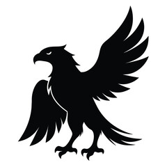 Silhouette of an eagle isolated on white background, wings spread for flight