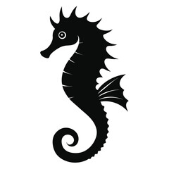 Silhouette of a seahorse isolated on white background, swimming gracefully upward