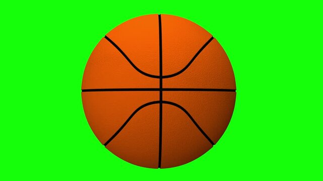 3d rendered animation of rotating basketball ball on green screen