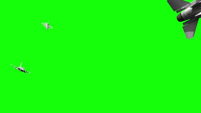 3d render of jet fighters in flight on green screen