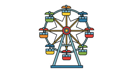 Colorful Ferris Wheel Illustration with Gondolas and Detailed Design. © Ika