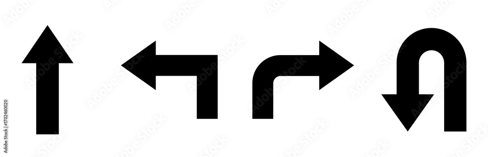 Poster six black arrows on a white background are depicted, each with distinct shapes. the top row features