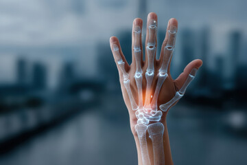 Hand X-ray showing wrist pain and inflammation for medical diagnosis and treatment illustration