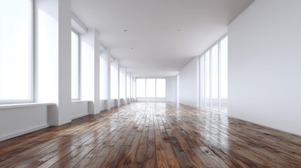 Fototapeta premium Bright, Spacious Modern Interior with Hardwood Floors and Large Windows Offering Ample Natural Light