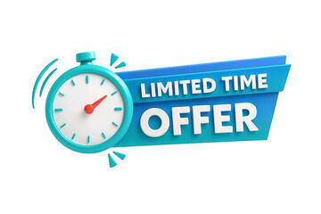 3d rendering of a stopwatch with limited time offer text isolated on transparent background