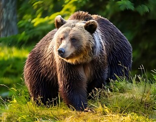 Fototapeta premium Brown bear in a grassy forest