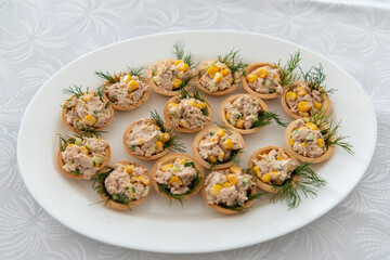 Colorful arrangement of salami slices and green olives on a white plate creates an appealing appetizer for a party. Perfect for entertaining and sharing delicious flavors.
