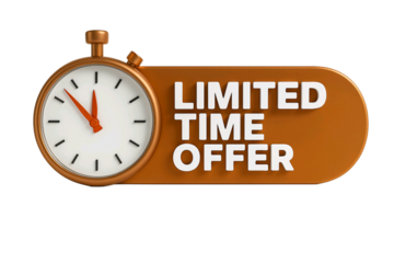 Retro pocket watch with an orange banner displaying limited time offer isolated on transparent background