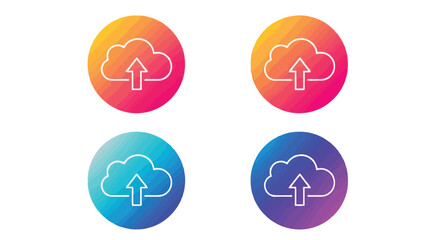 Vector illustration of cloud upload icons with upward arrow in colorful gradient circles