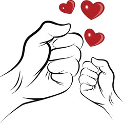 Silhouette of adult and child fists together symbolizing unity and support