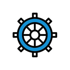 Obraz premium Blue wheel controls navigation system ocean sailing
