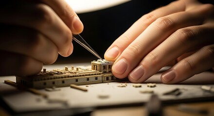 Crafting intricate architectural model with precision and dedication