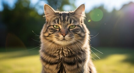 Majestic Tabby Cat Outdoors in Sunlight.