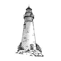 Lighthouse. Hand drawn sketch vector. Ancient architecture