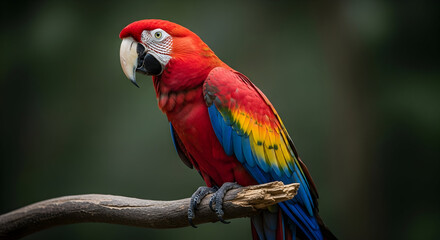 Scarlet Macaw Perched on Branch Vibrant Tropical Bird Wildlife Exotic Feathers Jungle Amazon Rainforest Nature Photography
