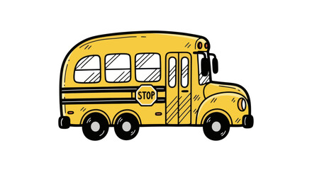Cartoon Yellow School Bus with Stop Sign.