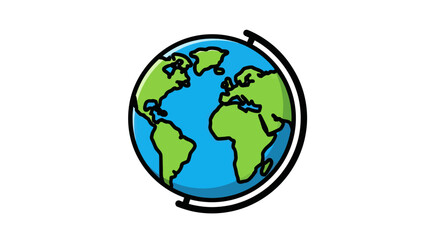 Cartoon Globe Depicting Earth with Green Landmasses and Blue Oceans.