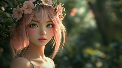 Enchanted Forest Nymph: A Digital Painting of a Fairytale Girl